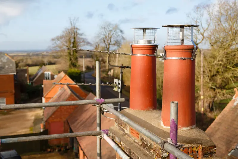 Chimney repair with scaffolding